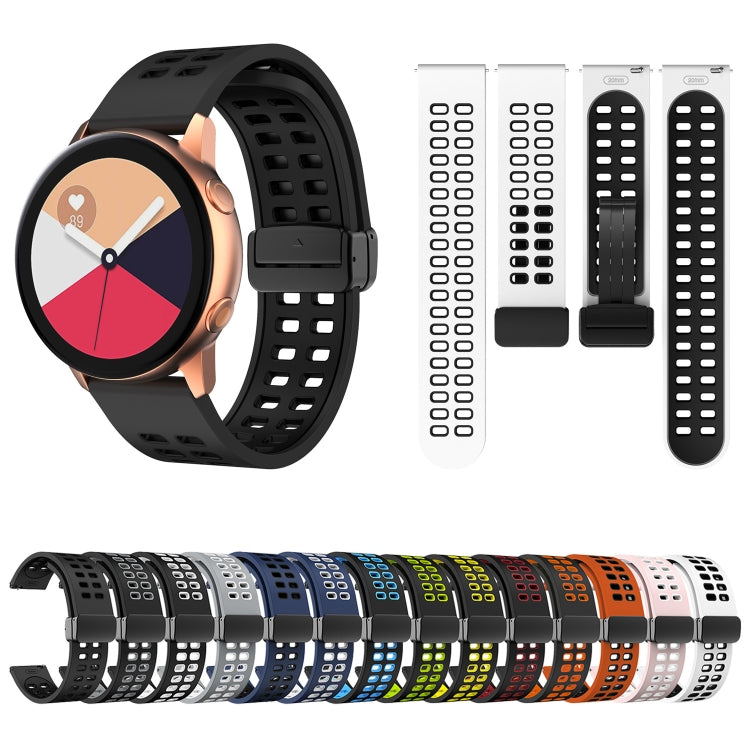 20mm Double-row Hole Folding Black Buckle Two-color Silicone Watch Band(Black White) - 20mm Bands by buy2fix | Online Shopping UK | buy2fix