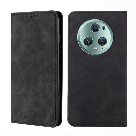 For Honor Magic5 Pro Skin Feel Magnetic Horizontal Flip Leather Phone Case(Black) - Honor Cases by buy2fix | Online Shopping UK | buy2fix
