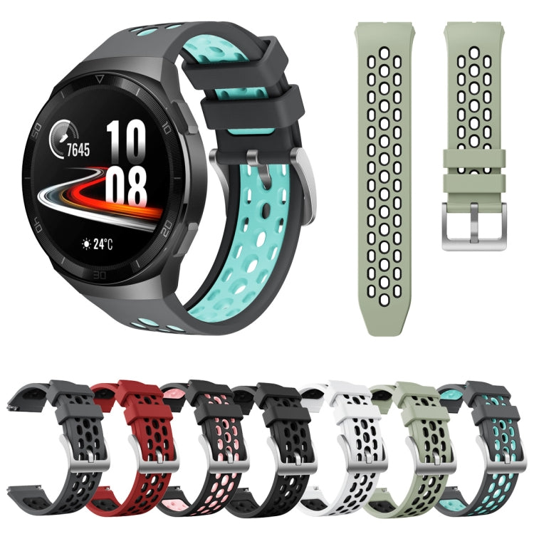 For Huawei Watch GT 2e Two Color Round Hole Silicone Watch Band(Grey Green) by buy2fix