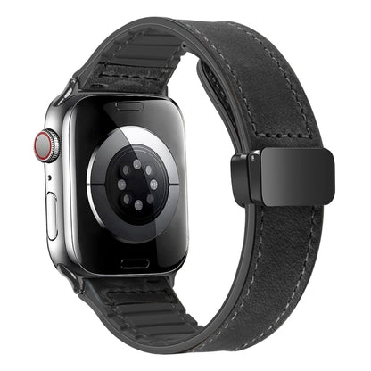 Magnetic Folding Silicone Leather Watch Band For Apple Watch Series 9&8&7 41mm / SE 3&SE 2&6&SE&5&4 40mm / 3&2&1 38mm(Black) - Watch Bands by buy2fix | Online Shopping UK | buy2fix