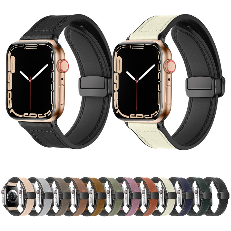 Magnetic Folding Silicone Leather Watch Band For Apple Watch Series 9&8&7 41mm / SE 3&SE 2&6&SE&5&4 40mm / 3&2&1 38mm(Black) - Watch Bands by buy2fix | Online Shopping UK | buy2fix