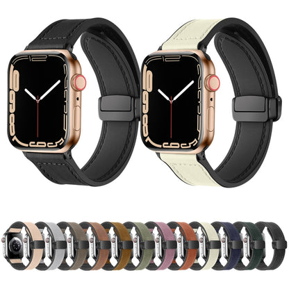 Magnetic Folding Silicone Leather Watch Band For Apple Watch Series 9&8&7 41mm / SE 3&SE 2&6&SE&5&4 40mm / 3&2&1 38mm(Black) - Watch Bands by buy2fix | Online Shopping UK | buy2fix