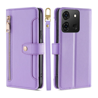 For Infinix Smart 7 Sheep Texture Cross-body Zipper Wallet Leather Phone Case(Purple) - Infinix Cases by buy2fix | Online Shopping UK | buy2fix