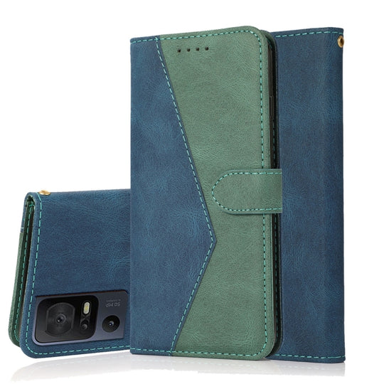 Pour TCL 40 SE Étui de téléphone en cuir à coutures bicolores (bleu vert)