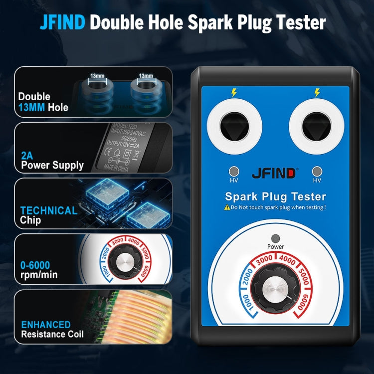 JFIND JF109 Car Double Hole Spark Plug Tester(EU Plug) - Electronic Test by JFIND | Online Shopping UK | buy2fix