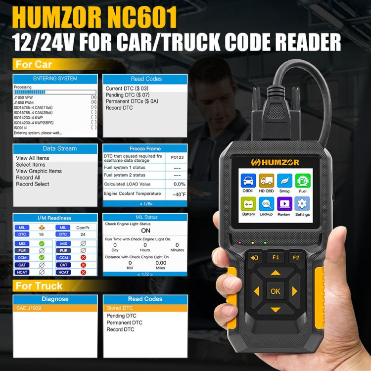 HUMZOR NC601 12-24V Car and Truck OBD2 Scan Tool Diagnostic Tool by buy2fix
