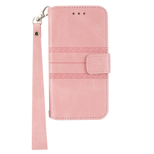 For Samsung Galaxy A14 5G Embossed Stripes Skin Feel Leather Phone Case(Pink) by buy2fix