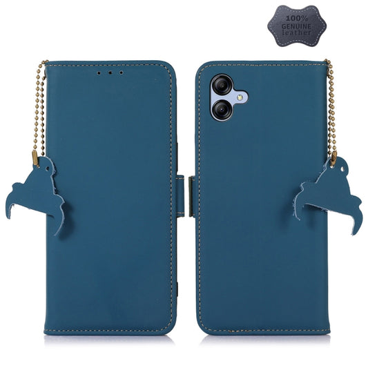 For Samsung Galaxy F14 5G Genuine Leather Magnetic RFID Leather Phone Case(Blue) by buy2fix