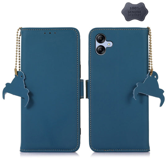 For Samsung Galaxy F14 5G Genuine Leather Magnetic RFID Leather Phone Case(Blue)