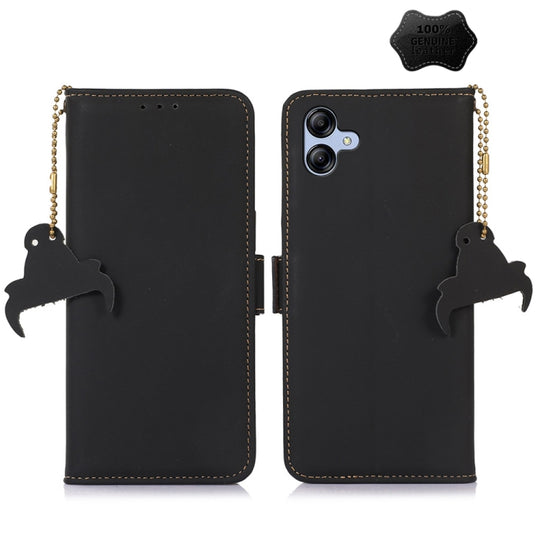 For Samsung Galaxy F14 5G Genuine Leather Magnetic RFID Leather Phone Case(Black)