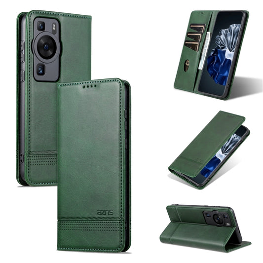 For Huawei P60 / P60 Pro AZNS Magnetic Calf Texture Flip Leather Phone Case(Dark Green) - Huawei Cases by AZNS | Online Shopping UK | buy2fix