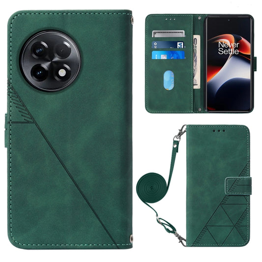 For OnePlus Ace 2 5G / 11R 5G Crossbody 3D Embossed Flip Leather Phone Case(Dark Green) - OnePlus Cases by buy2fix | Online Shopping UK | buy2fix