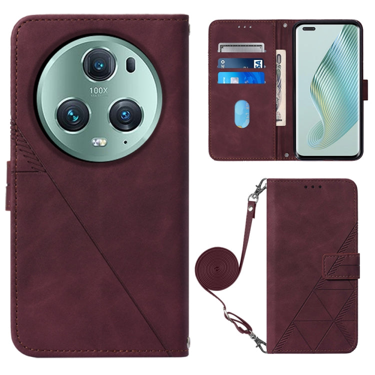 For Honor Magic5 Pro Crossbody 3D Embossed Flip Leather Phone Case(Wine Red) by buy2fix