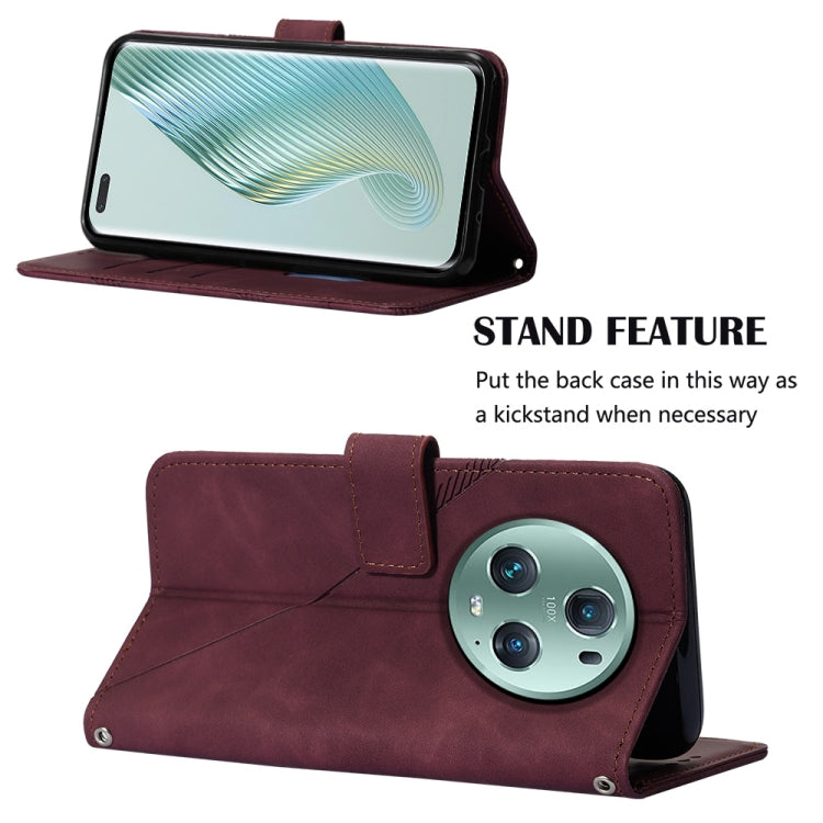 For Honor Magic5 Pro Crossbody 3D Embossed Flip Leather Phone Case(Wine Red) by buy2fix