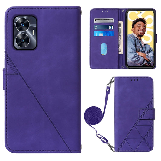 For Realme C55 Crossbody 3D Embossed Flip Leather Phone Case(Purple) - Realme Cases by buy2fix | Online Shopping UK | buy2fix