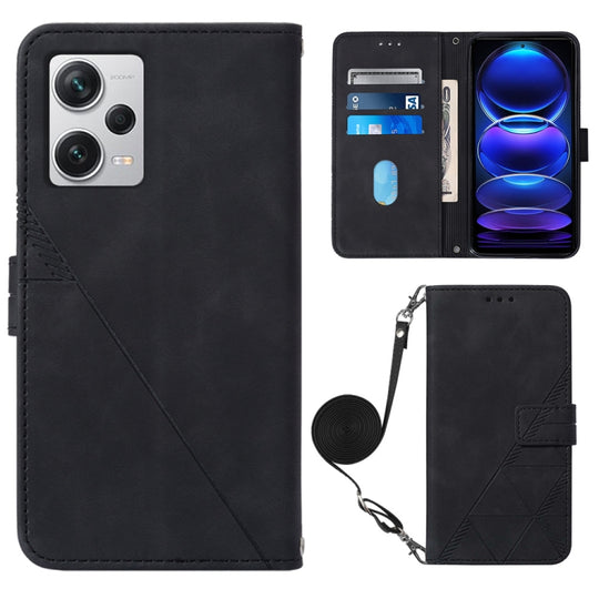 Pour Xiaomi Redmi Note 12 Pro + 5G Global Crossbody 3D Embossed Flip Leather Phone Case (Noir)