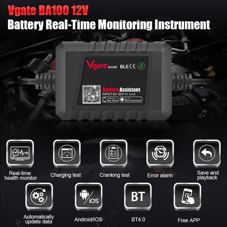 Vgate BA100 Car 12V Bluetooth 4.0 Battery Assistant Analyzer Tester - Electronic Test by Vgate | Online Shopping UK | buy2fix