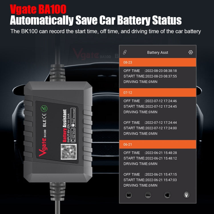 Vgate BA100 Car 12V Bluetooth 4.0 Battery Assistant Analyzer Tester - Electronic Test by Vgate | Online Shopping UK | buy2fix