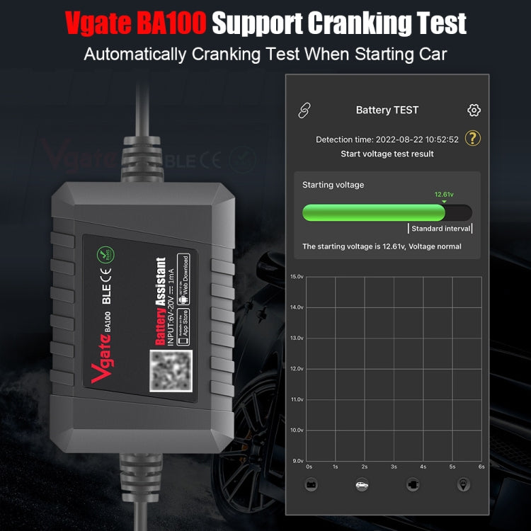 Vgate BA100 Car 12V Bluetooth 4.0 Battery Assistant Analyzer Tester - Electronic Test by Vgate | Online Shopping UK | buy2fix