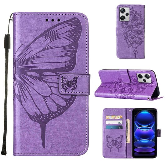 For Xiaomi Redmi Note 12 Pro+ 5G / Note 12 Explorer Embossed Butterfly Leather Phone Case(Light Purple) by buy2fix