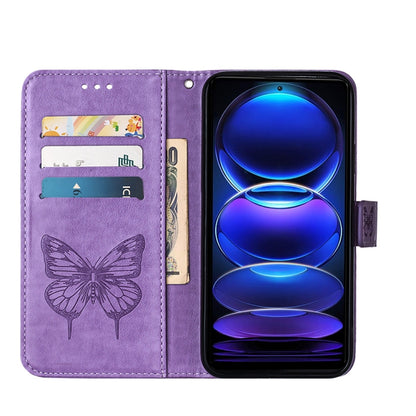 For Xiaomi Redmi Note 12 Pro+ 5G / Note 12 Explorer Embossed Butterfly Leather Phone Case(Light Purple) by buy2fix