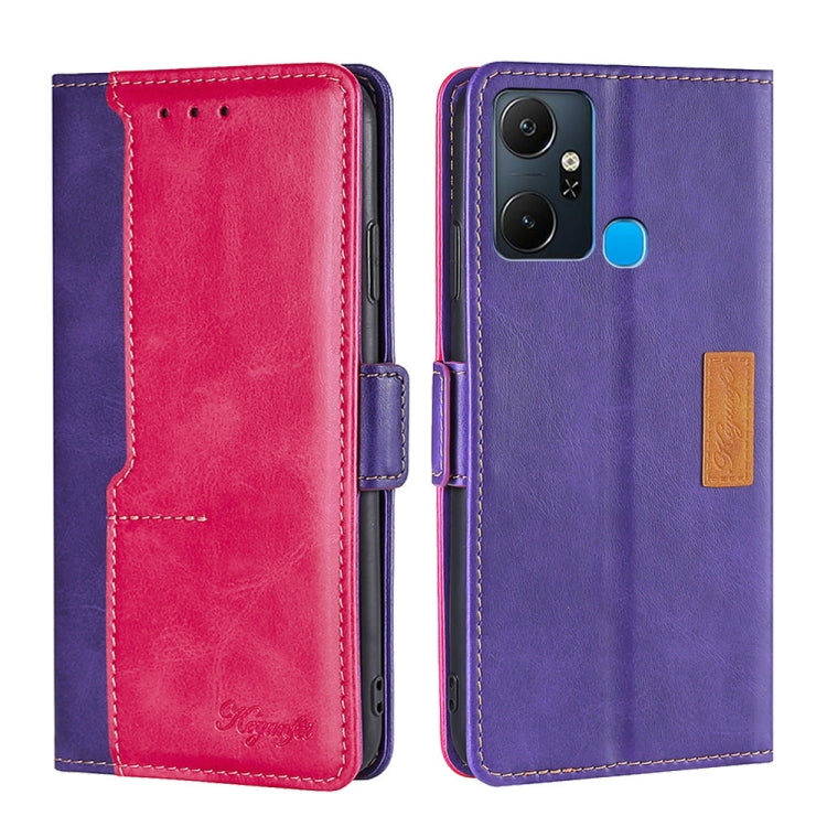 For Infinix Smart 6 Plus Contrast Color Side Buckle Leather Phone Case(Purple + Rose Red) - Infinix Cases by buy2fix | Online Shopping UK | buy2fix