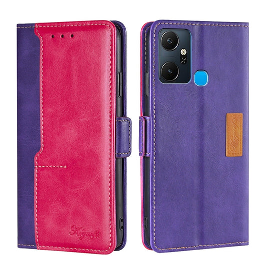 For Infinix Smart 6 Plus Contrast Color Side Buckle Leather Phone Case(Purple + Rose Red) - Infinix Cases by buy2fix | Online Shopping UK | buy2fix
