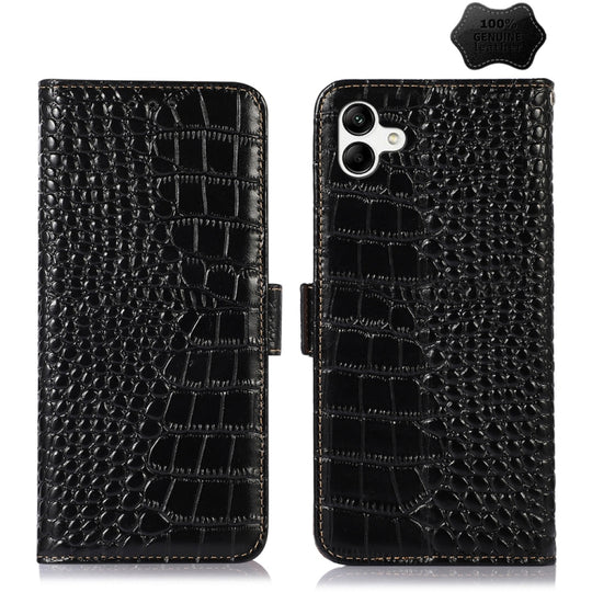 For Samsung Galaxy F14 5G Crocodile Top Layer Cowhide Leather Phone Case(Black)