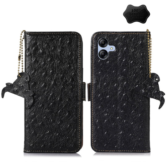 For Samsung Galaxy F14 5G Ostrich Pattern Genuine Leather RFID Phone Case(Black)