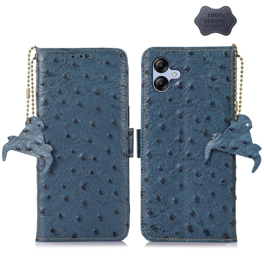 For Samsung Galaxy F14 5G Ostrich Pattern Genuine Leather RFID Phone Case(Blue)