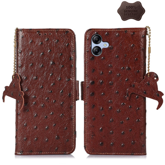 For Samsung Galaxy F14 5G Ostrich Pattern Genuine Leather RFID Phone Case(Coffee)