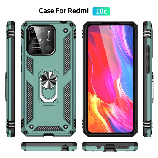 For Xiaomi Redmi 12C / 11A Shockproof TPU + PC Phone Case with Holder(Dark Green) by buy2fix