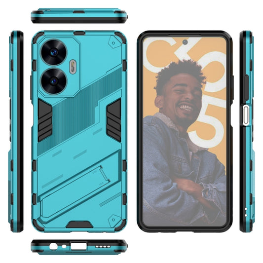 For Realme C55 Punk Armor 2 in 1 PC + TPU Shockproof Phone Case with Invisible Holder(Blue) - Realme Cases by buy2fix | Online Shopping UK | buy2fix
