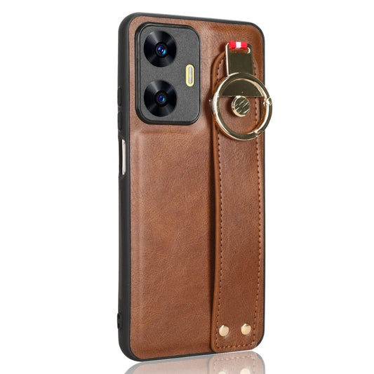 For Realme C55 Wristband Leather Back Phone Case(Brown) - Realme Cases by buy2fix | Online Shopping UK | buy2fix