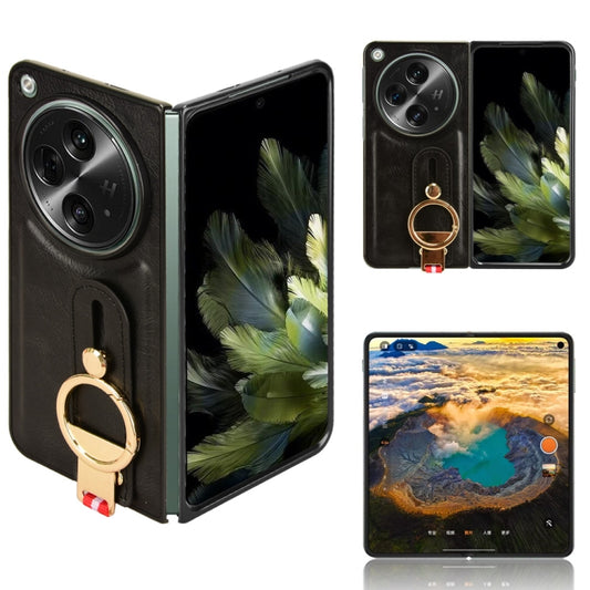 For OPPO Find N3 / OnePlus Open Wristband Leather Back Phone Case(Black) - OPPO Cases by buy2fix | Online Shopping UK | buy2fix