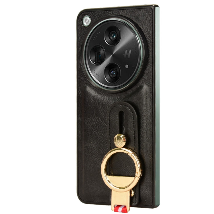 For OPPO Find N3 / OnePlus Open Wristband Leather Back Phone Case(Black) - OPPO Cases by buy2fix | Online Shopping UK | buy2fix