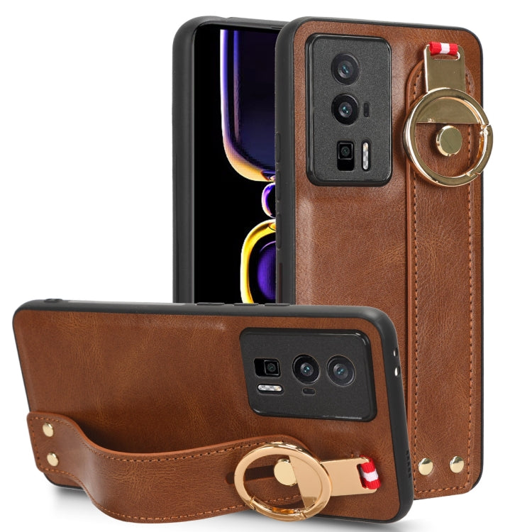 For Xiaomi Redmi K60 / K60 Pro Wristband Leather Back Phone Case(Brown) by buy2fix