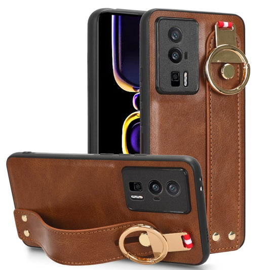 For Xiaomi Redmi K60 / K60 Pro Wristband Leather Back Phone Case(Brown) - Xiaomi Cases by buy2fix | Online Shopping UK | buy2fix