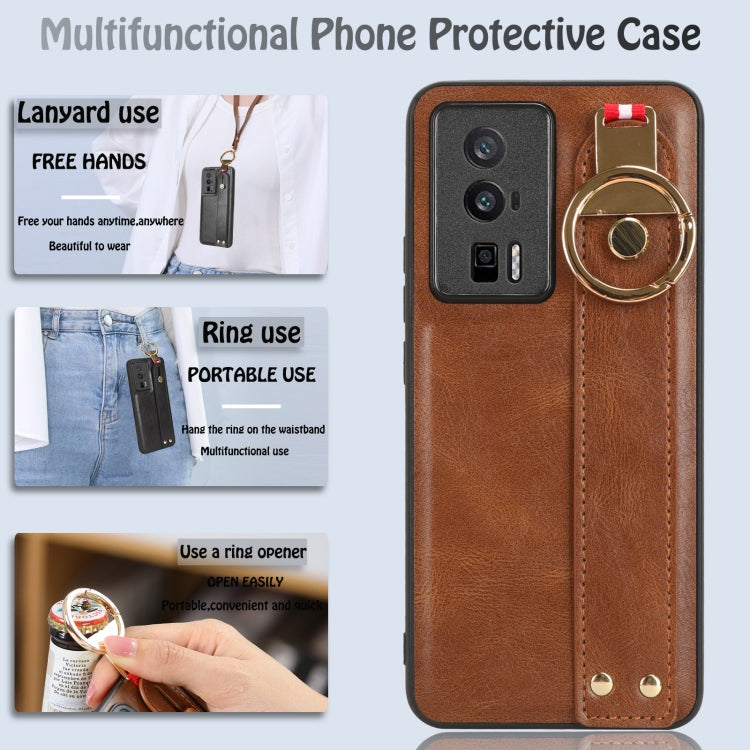 For Xiaomi Redmi K60 / K60 Pro Wristband Leather Back Phone Case(Brown) by buy2fix