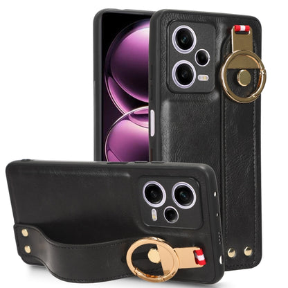 For Redmi Note 12 Pro 5G Global Wristband Leather Back Phone Case(Black) by buy2fix