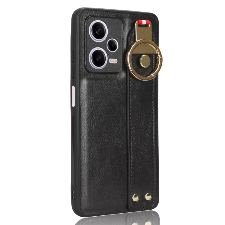For Redmi Note 12 Pro 5G Global Wristband Leather Back Phone Case(Black) by buy2fix