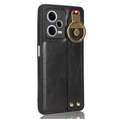 For Redmi Note 12 Pro 5G Global Wristband Leather Back Phone Case(Black) by buy2fix