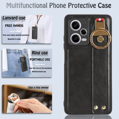 For Redmi Note 12 Pro 5G Global Wristband Leather Back Phone Case(Black) by buy2fix