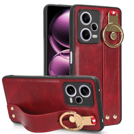 Pour Redmi Note 12 Pro 5G Global Bracelet Étui de téléphone arrière en cuir (rouge)