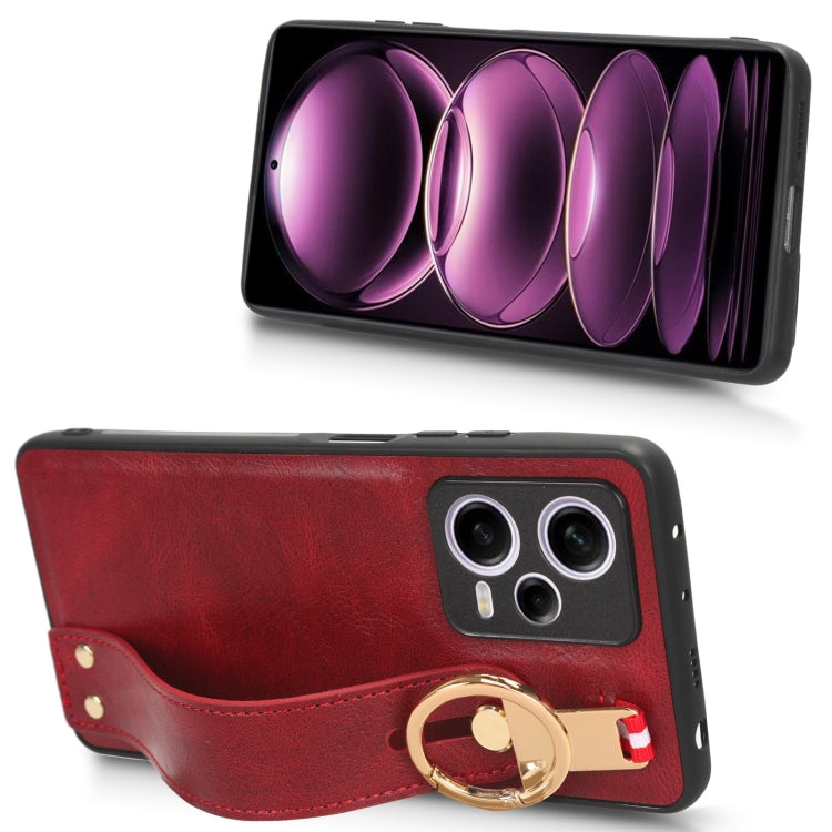 For Redmi Note 12 Pro 5G Global Wristband Leather Back Phone Case(Red) by buy2fix