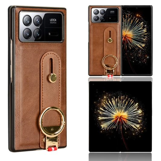 For Xiaomi Mix Fold 3 Wristband Leather Back Phone Case(Brown) - Xiaomi Cases by buy2fix | Online Shopping UK | buy2fix