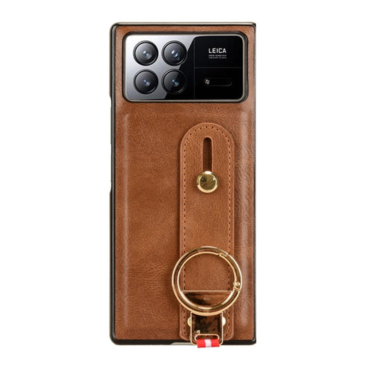 For Xiaomi Mix Fold 3 Wristband Leather Back Phone Case(Brown) - Xiaomi Cases by buy2fix | Online Shopping UK | buy2fix