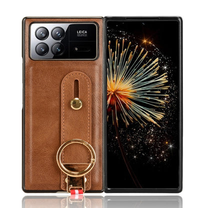 For Xiaomi Mix Fold 3 Wristband Leather Back Phone Case(Brown) - Xiaomi Cases by buy2fix | Online Shopping UK | buy2fix