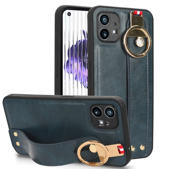 For Nothing Phone 1 Wristband Leather Back Phone Case(Blue)