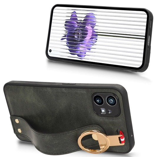 For Nothing Phone 1 Wristband Leather Back Phone Case(Green) - Nothing Cases by buy2fix | Online Shopping UK | buy2fix